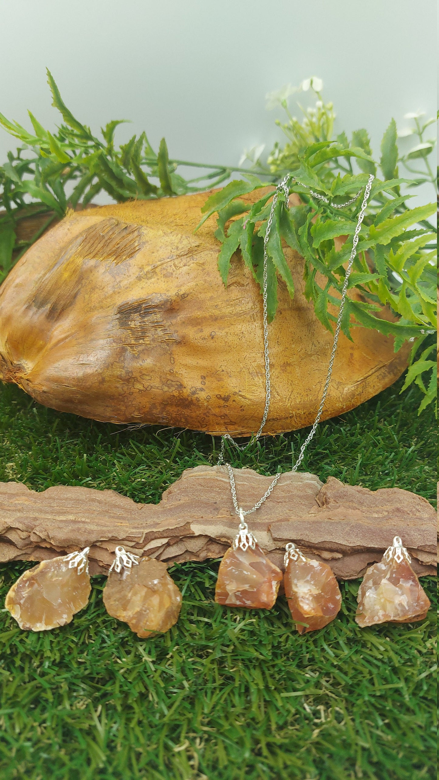 Carnelian Rough Crystal Sterling Steel Necklace Healing Crystal Accessories Zodiac Mineral Stone