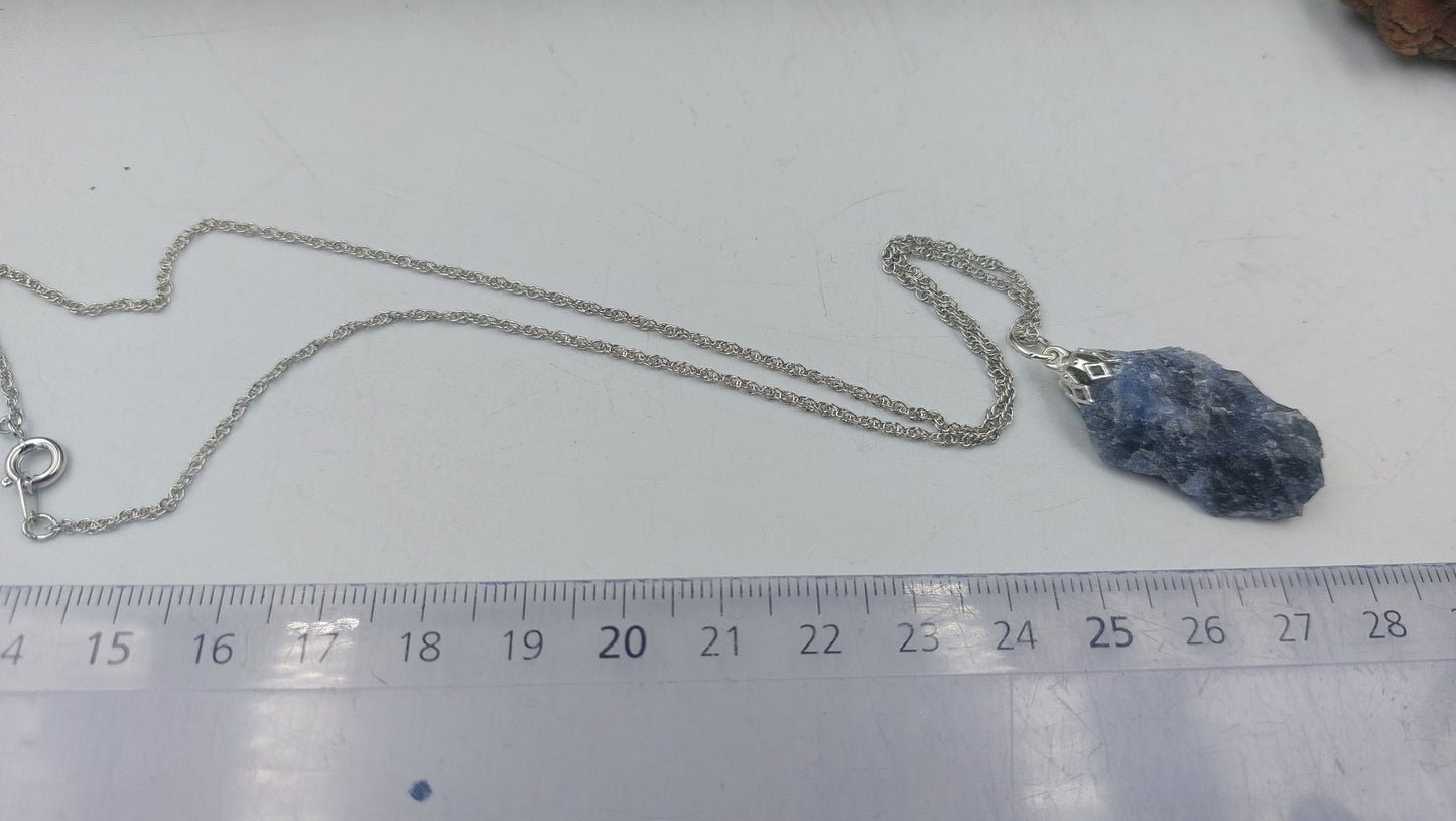 Natural Rough Sodalite Sterling Steel Necklace Healing Crystal Blue Accessories Zodiac Mineral Stone
