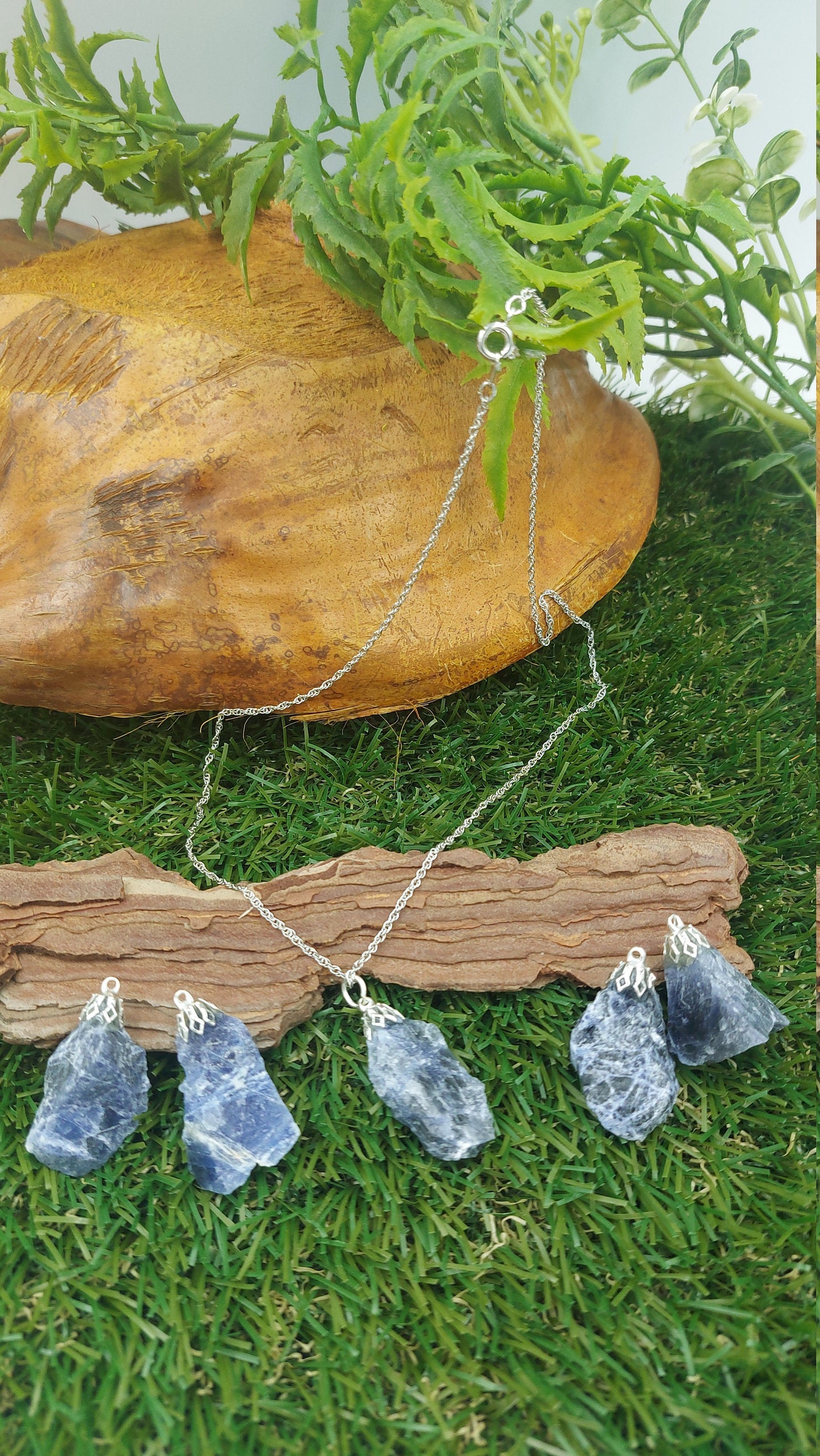 Natural Rough Sodalite Sterling Steel Necklace Healing Crystal Blue Accessories Zodiac Mineral Stone