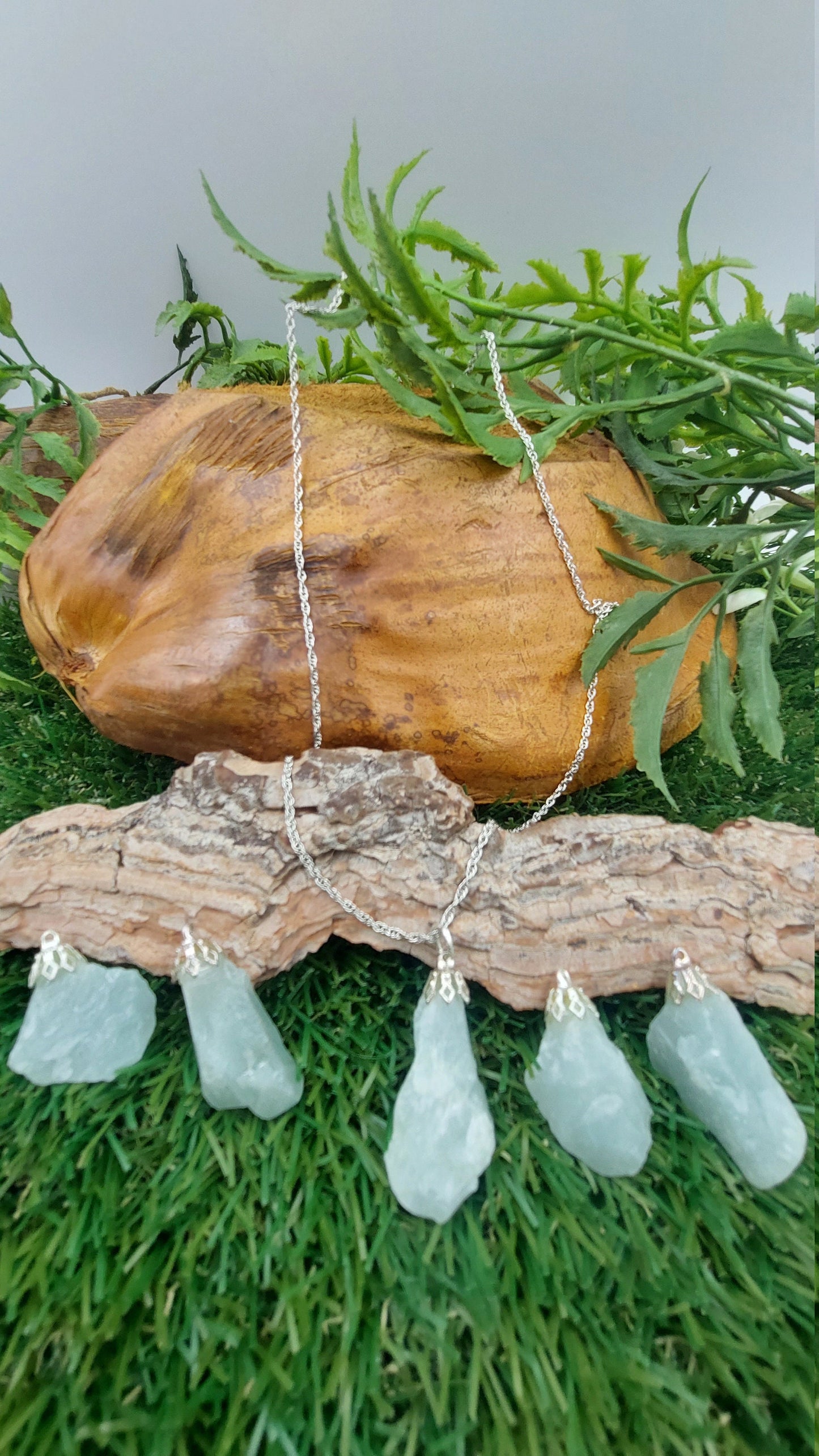 Aqua Marine Rough Mineral Stone Brazilian Crystal Healing Sterling Steel Necklace Protection Gift Accessories