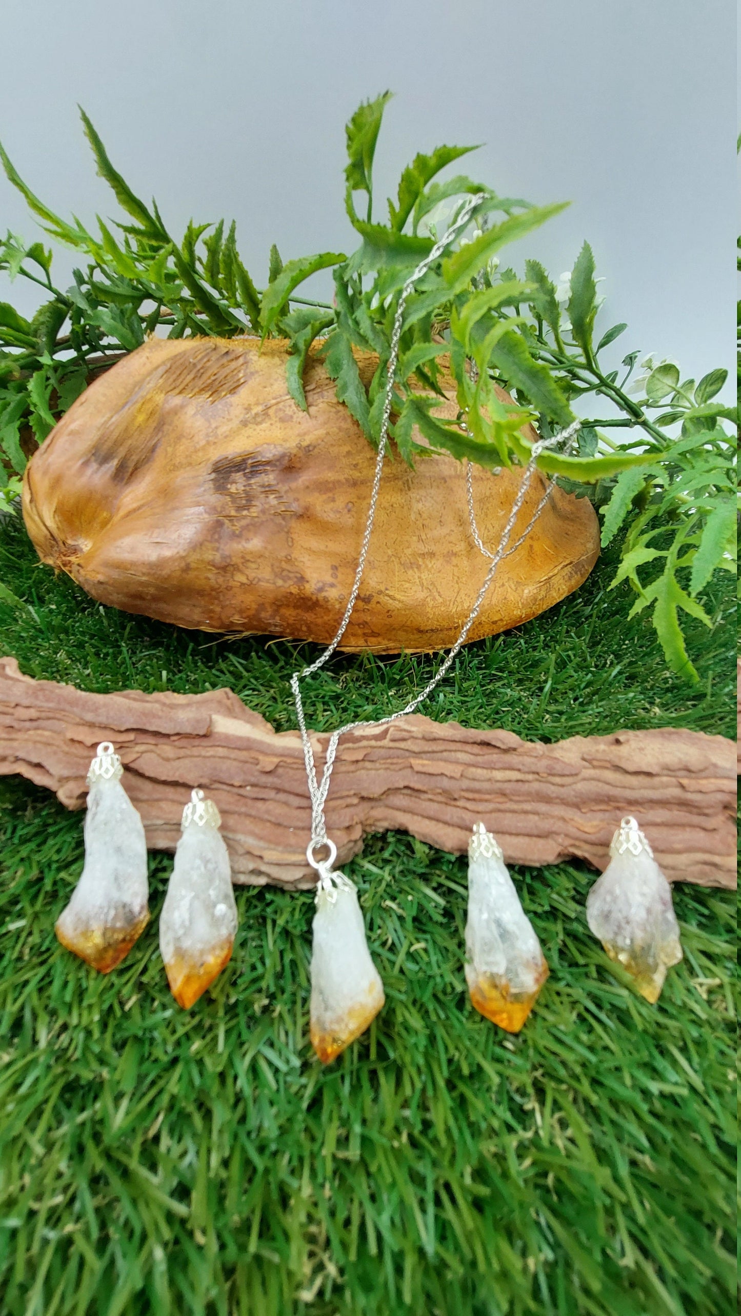 Natural Pointy Citrine Sterling Steel Necklace Healing Crystal Accessories Zodiac Mineral Stone