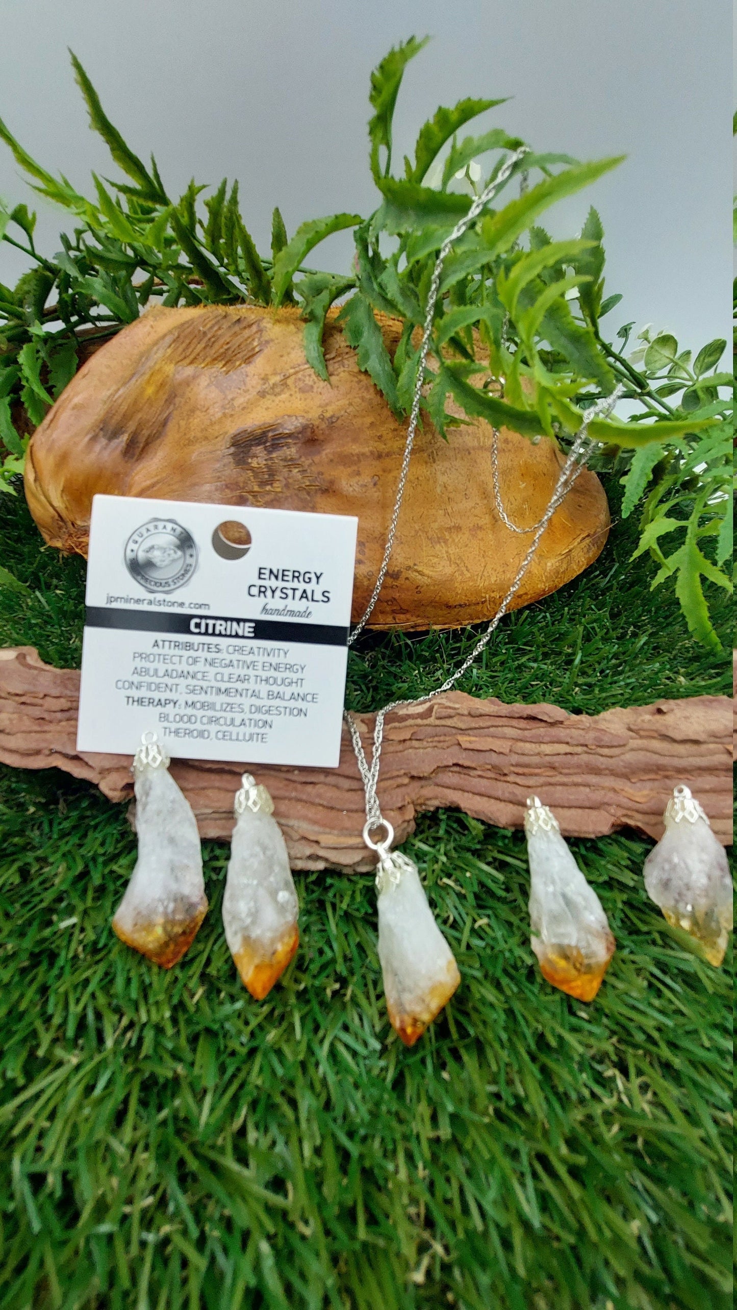 Natural Pointy Citrine Sterling Steel Necklace Healing Crystal Accessories Zodiac Mineral Stone