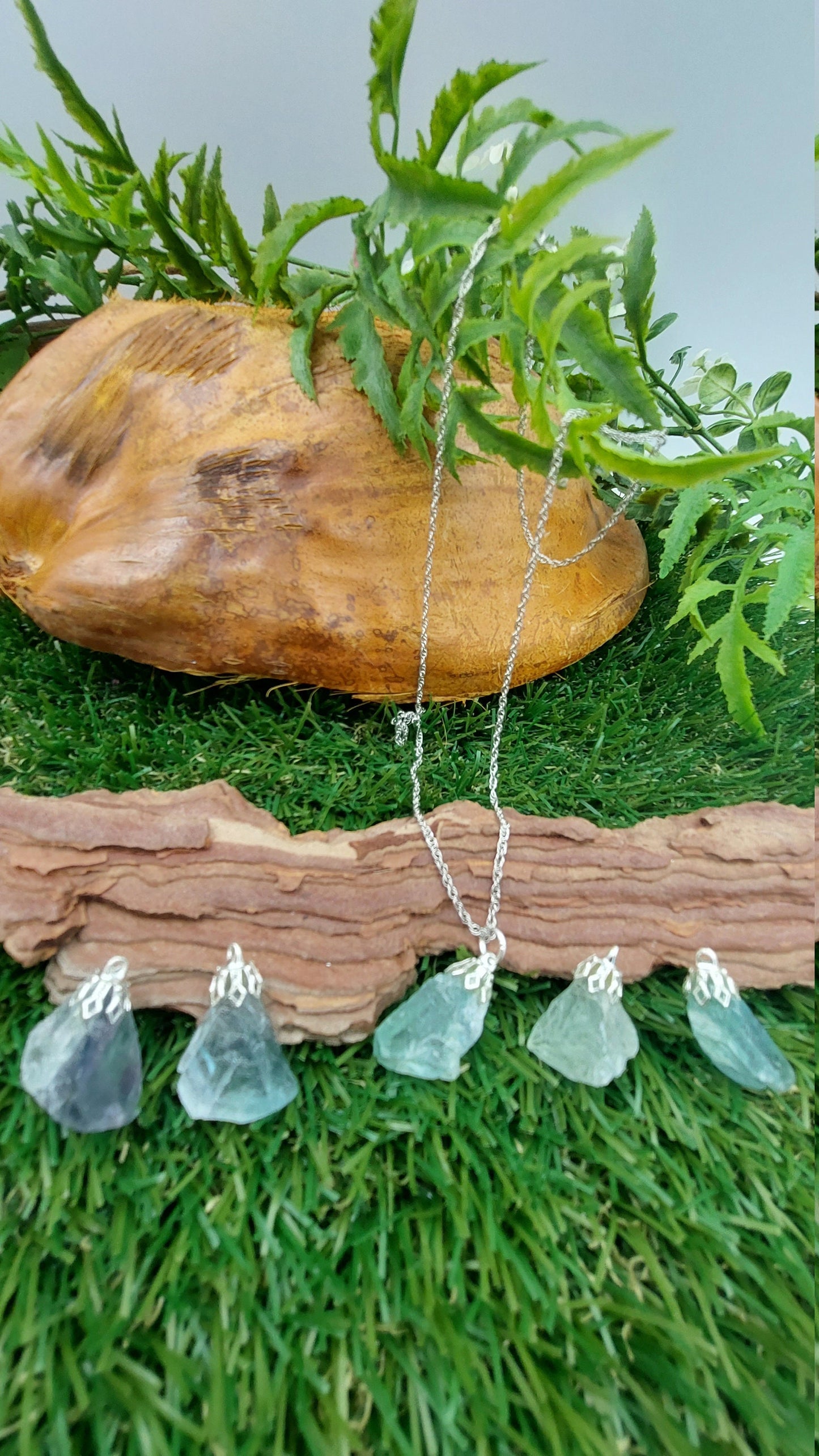 Rough Natural Fluorite Sterling Steel Necklace Healing Crystal Stone Accessories Zodiac Mineral Stone