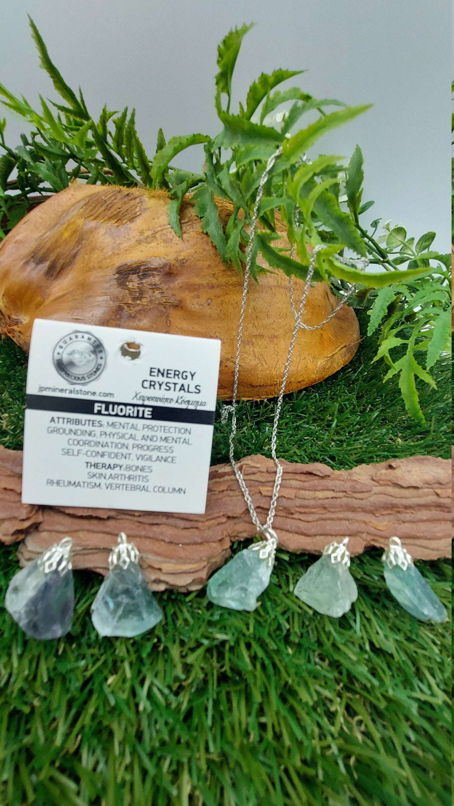 Rough Natural Fluorite Sterling Steel Necklace Healing Crystal Stone Accessories Zodiac Mineral Stone