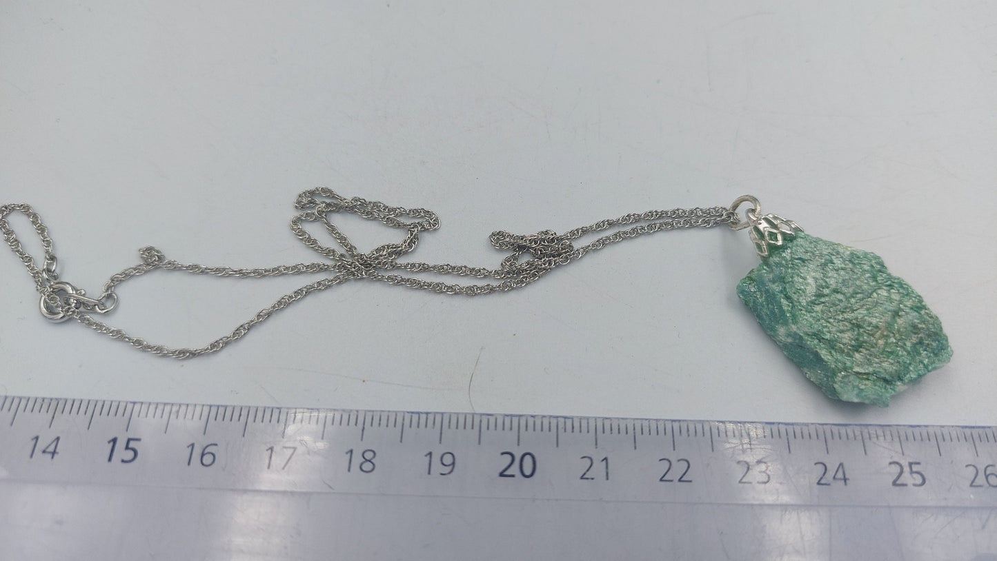 Natural Fuchite Sterling Steel Necklace Rough Green Healing Crystal Accessories Zodiac Mineral Stone