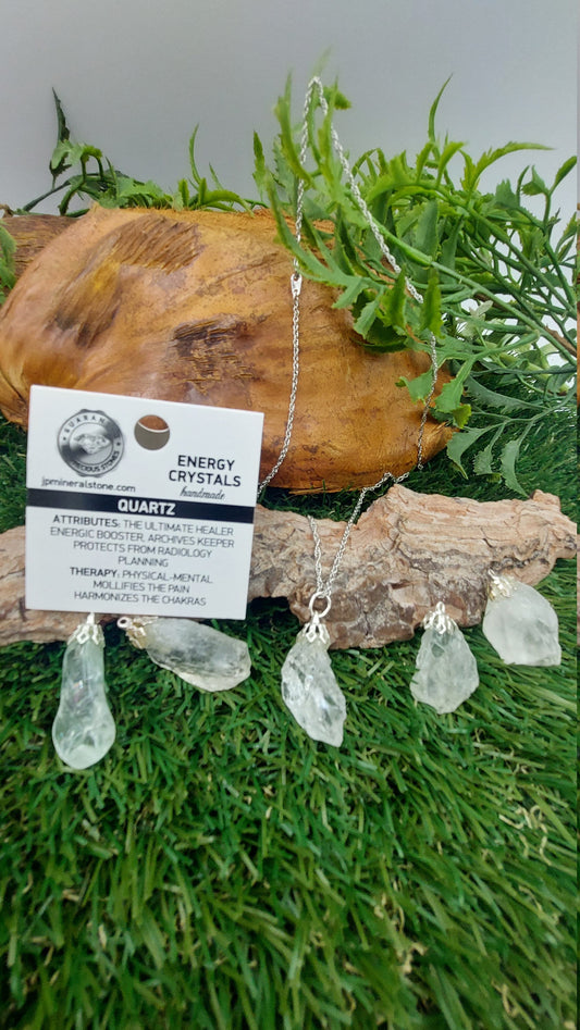 Natural Rough Quartz Sterling Steel Necklace Healing Crystal Accessories Zodiac Mineral Stone