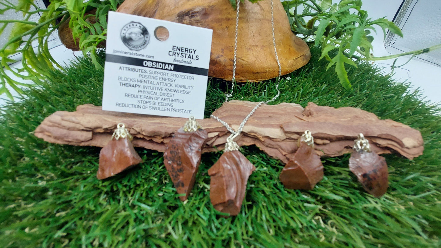 Rough Brown Obsidian Silver Plated Necklace Healing Crystal Accessories Zodiac Mineral Stone
