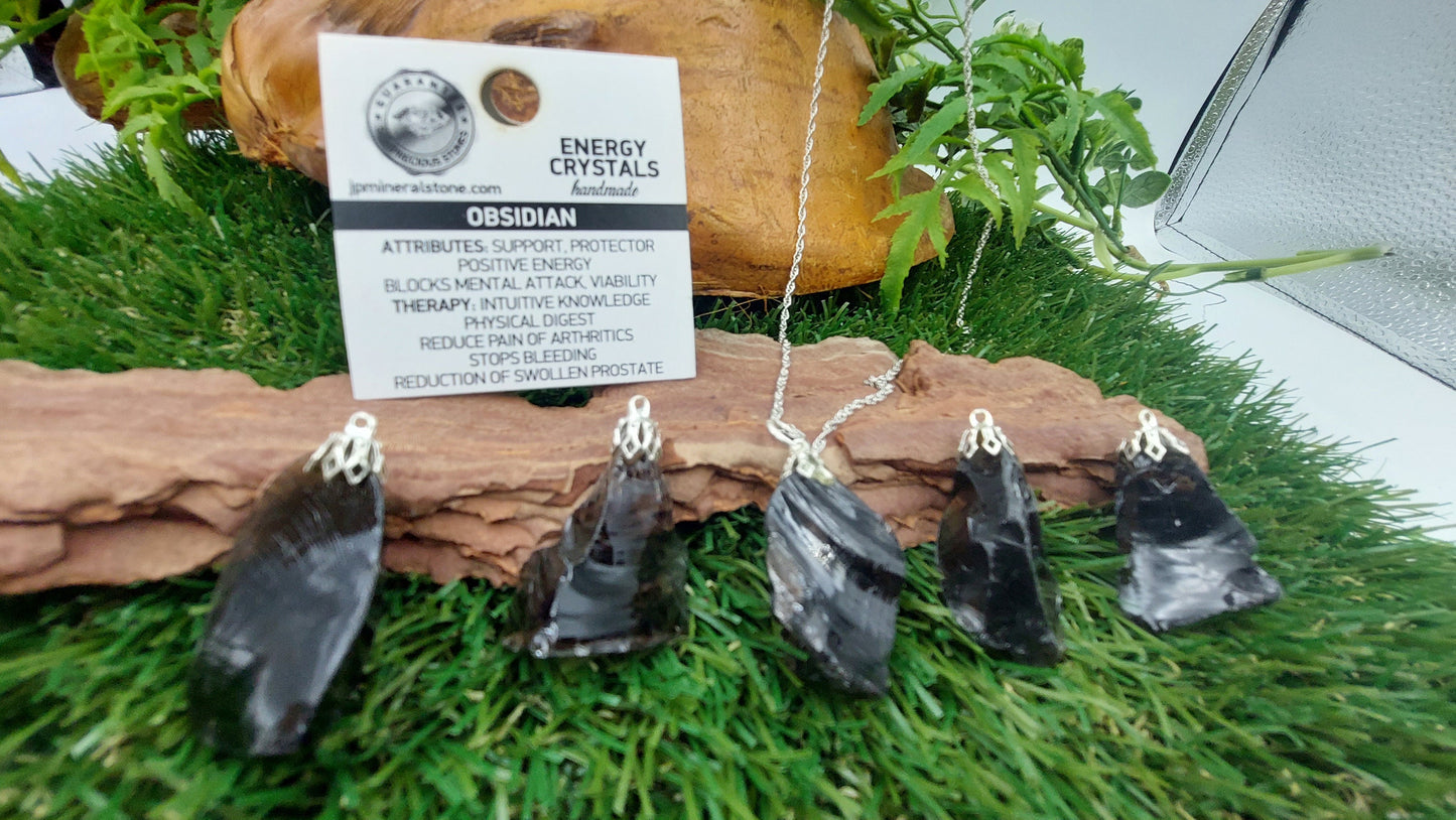 Natural Black / Smoky Obsidian Sterling Steel Necklace Healing Crystal Accessories Zodiac Mineral Stone