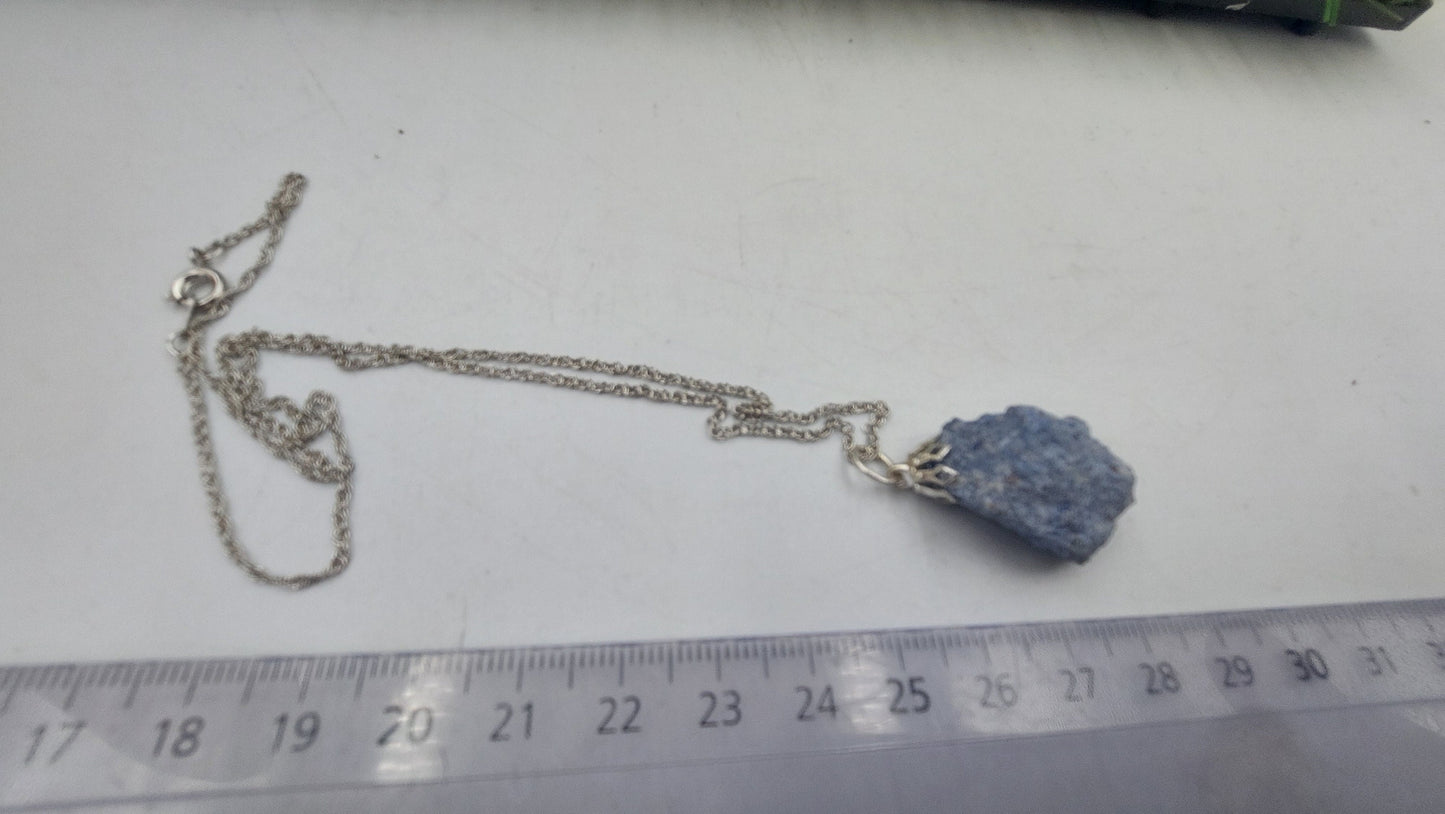 Natural Rough Angelite Sterling Steel Necklace Healing Crystal Accessories Zodiac Mineral Stone