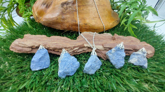 Natural Rough Angelite Sterling Steel Necklace Healing Crystal Accessories Zodiac Mineral Stone
