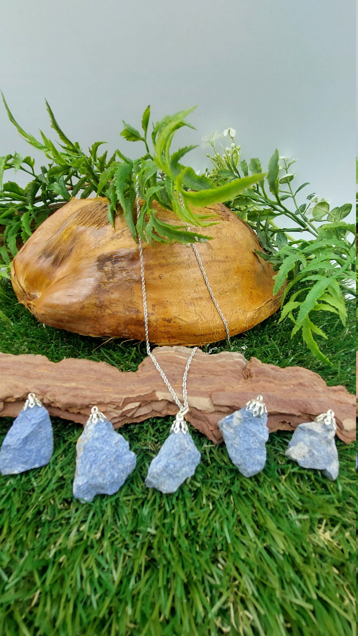 Natural Rough Angelite Sterling Steel Necklace Healing Crystal Accessories Zodiac Mineral Stone