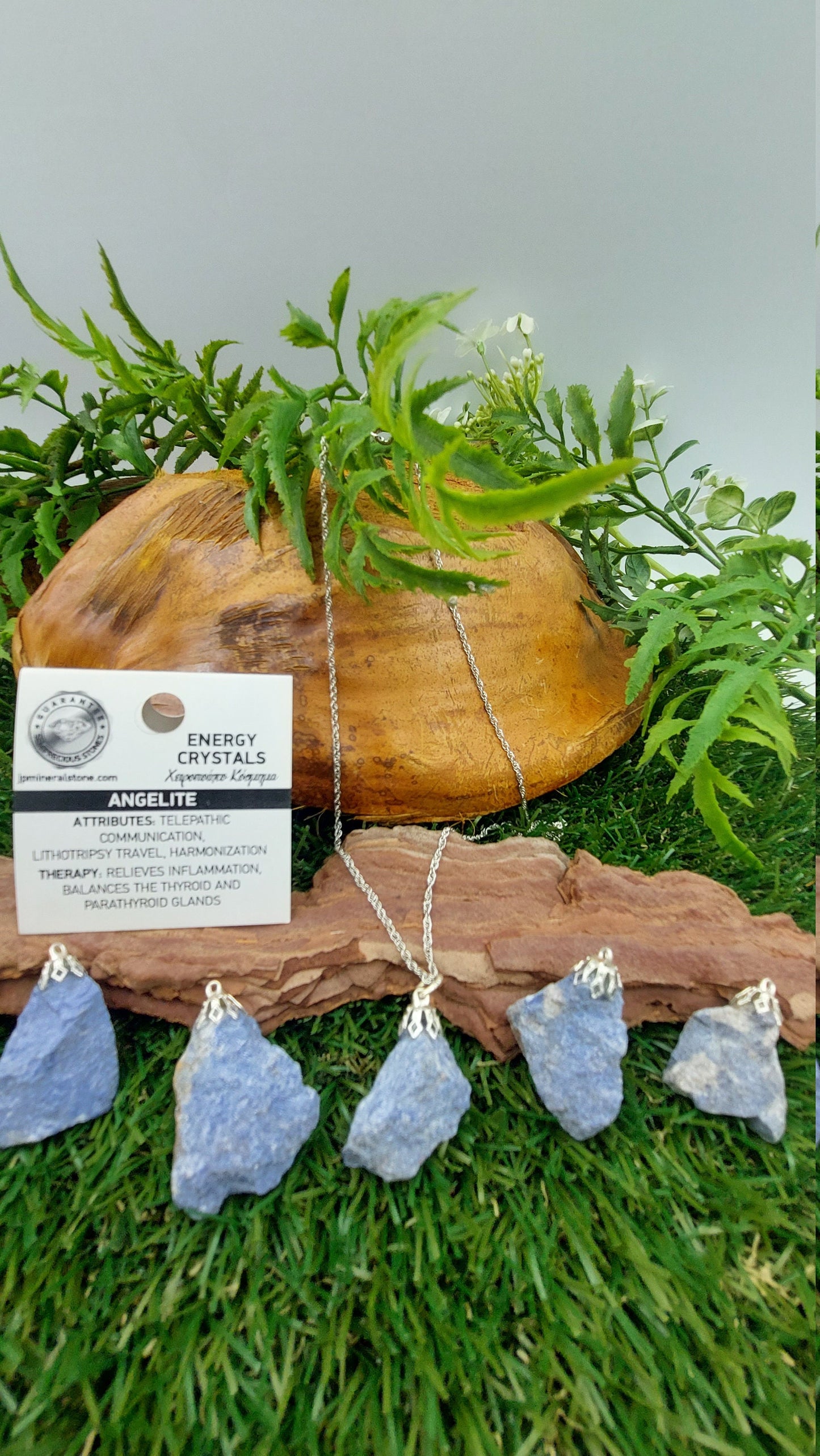 Natural Rough Angelite Sterling Steel Necklace Healing Crystal Accessories Zodiac Mineral Stone