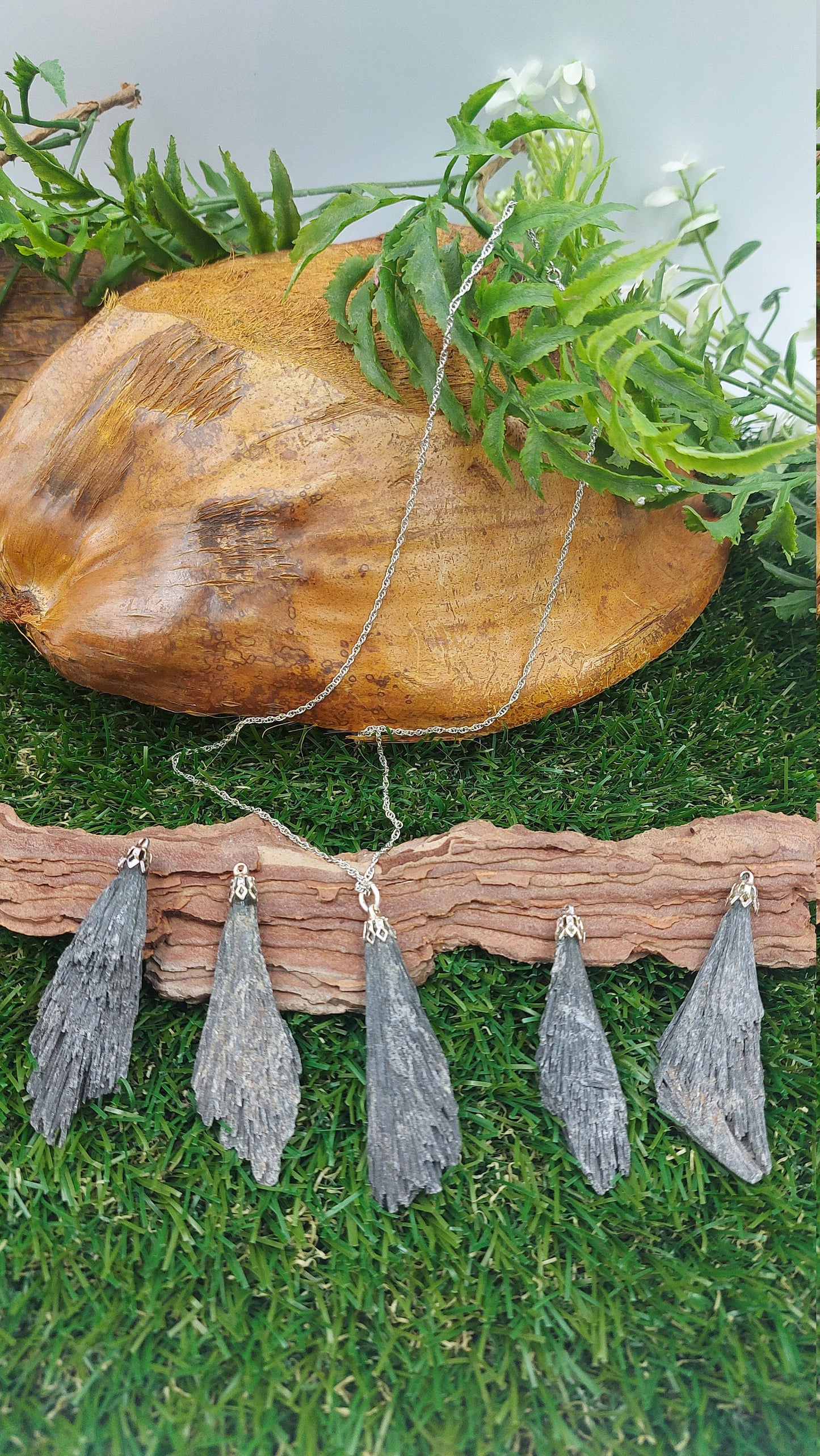 Black Kyanite Crystal Feather Necklace