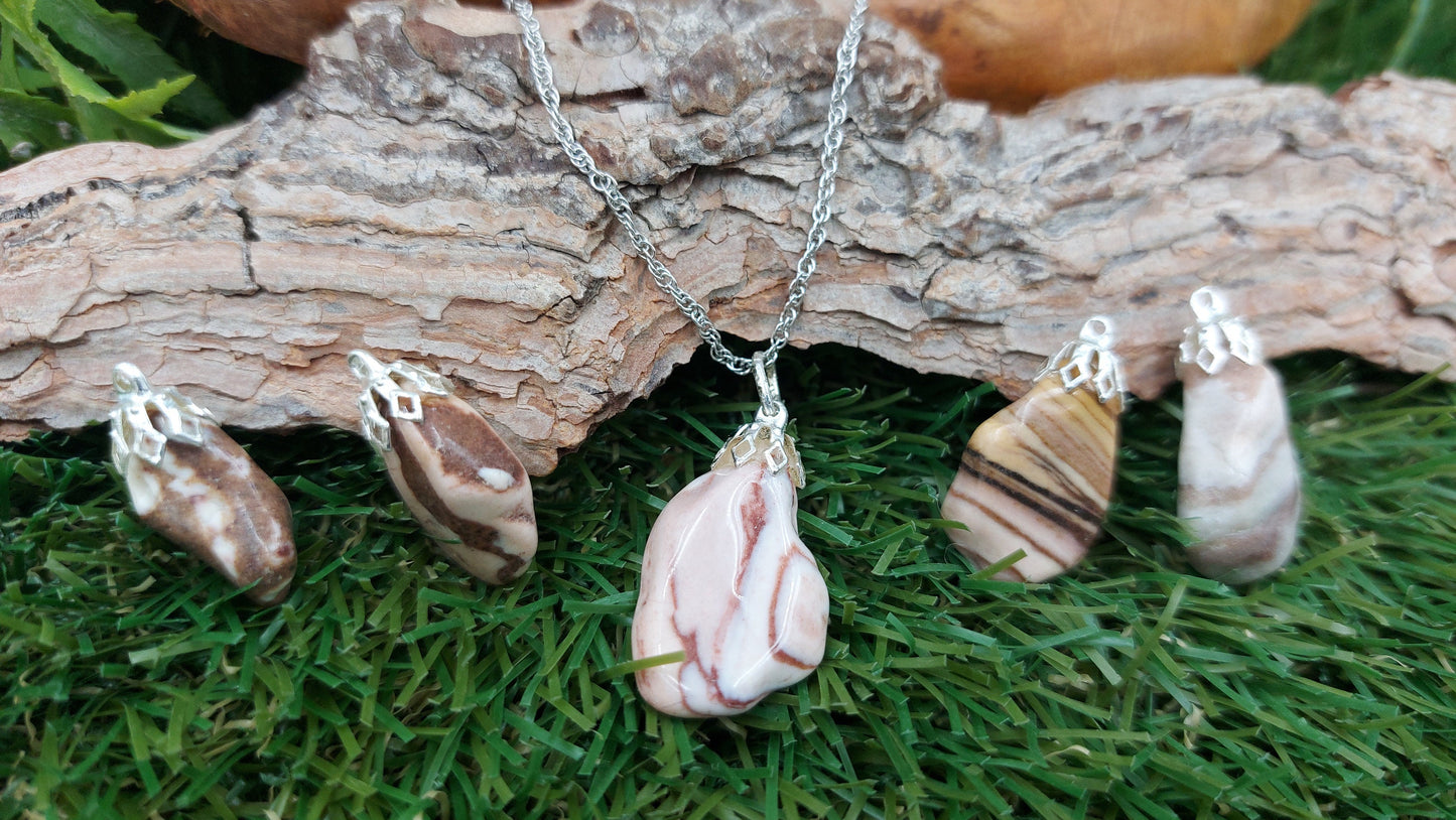 Natural Jasper Zebra Sterling Steel Necklace Polished Healing Crystal Accessories Zodiac Mineral Stone