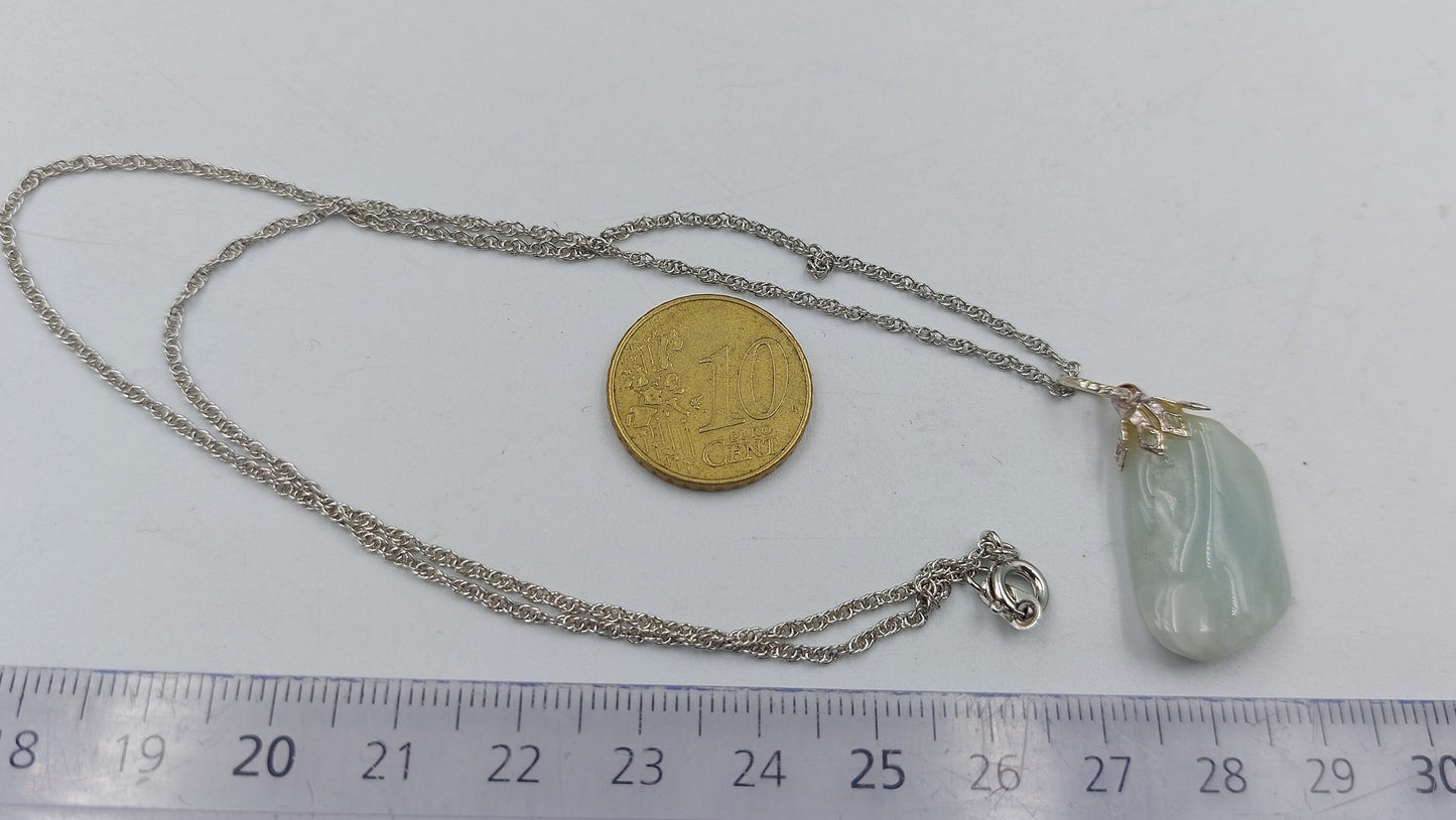 Aqua Marine Polished Mineral Stone Brazilian Crystal Healing Silver Necklace Protection Gift Accessories