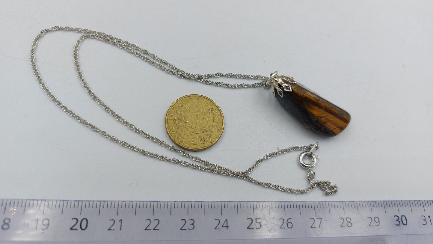 Natural Tiger's Eye Sterling Steel Necklace Healing Crystal Accessories Zodiac Mineral Stone