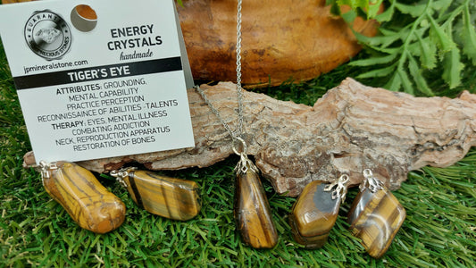Natural Tiger's Eye Sterling Steel Necklace Healing Crystal Accessories Zodiac Mineral Stone