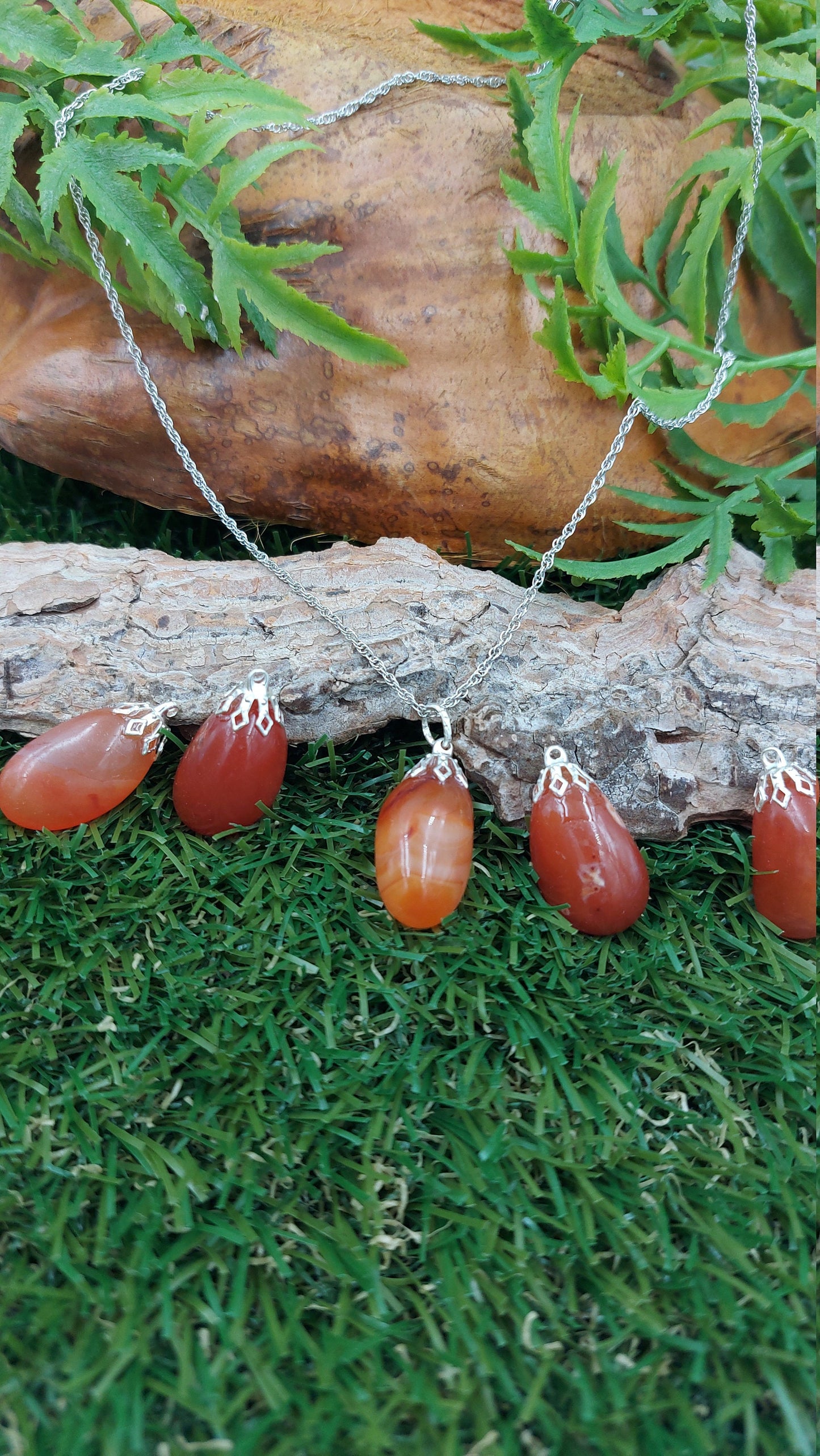 Natural Carnelian Sterling Steel Necklace. Healing Crystal Accessories Zodiac Mineral Stone