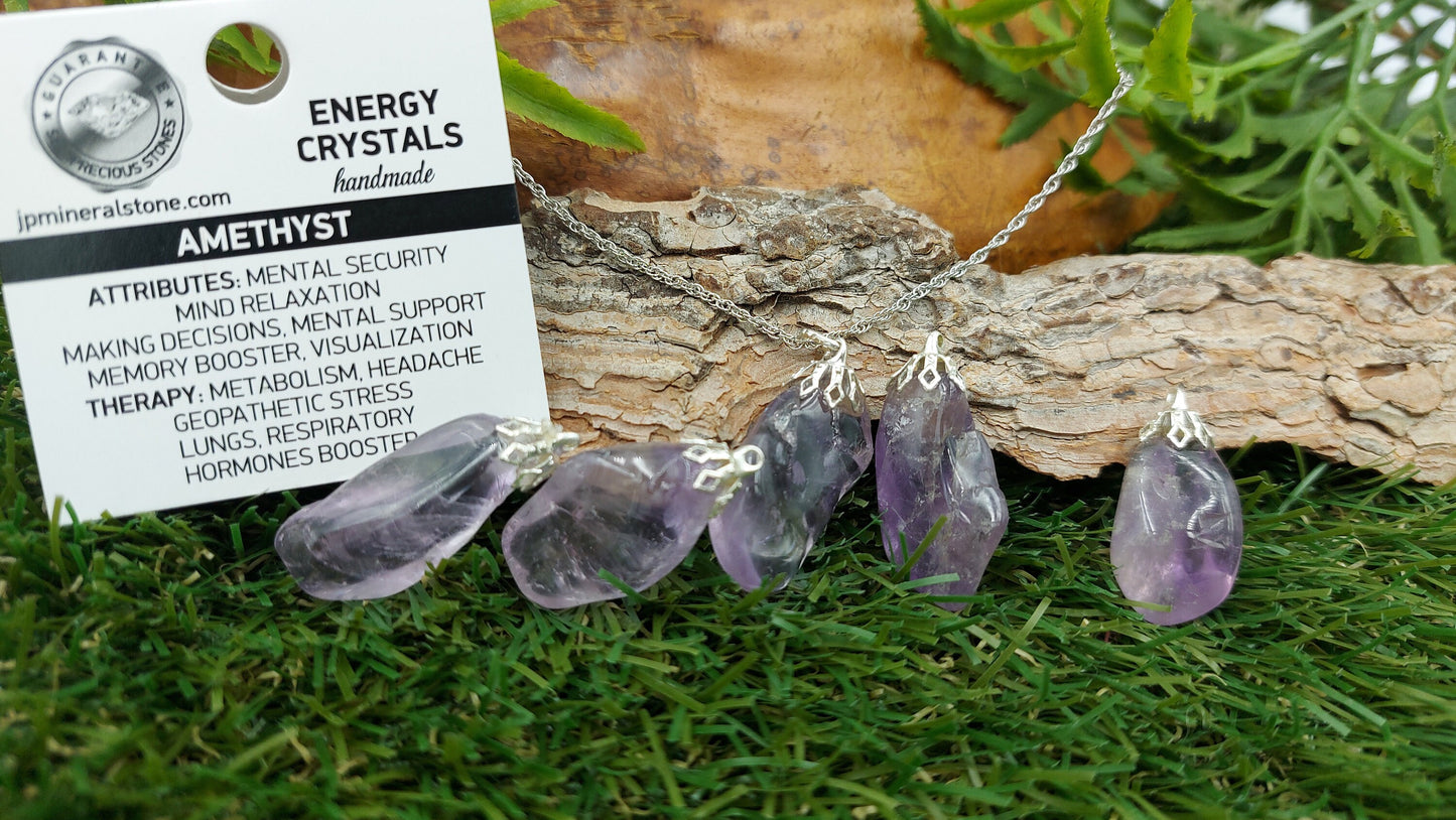 Amethyst Crystal - Necklace gift idea- gem crystal -healing protection