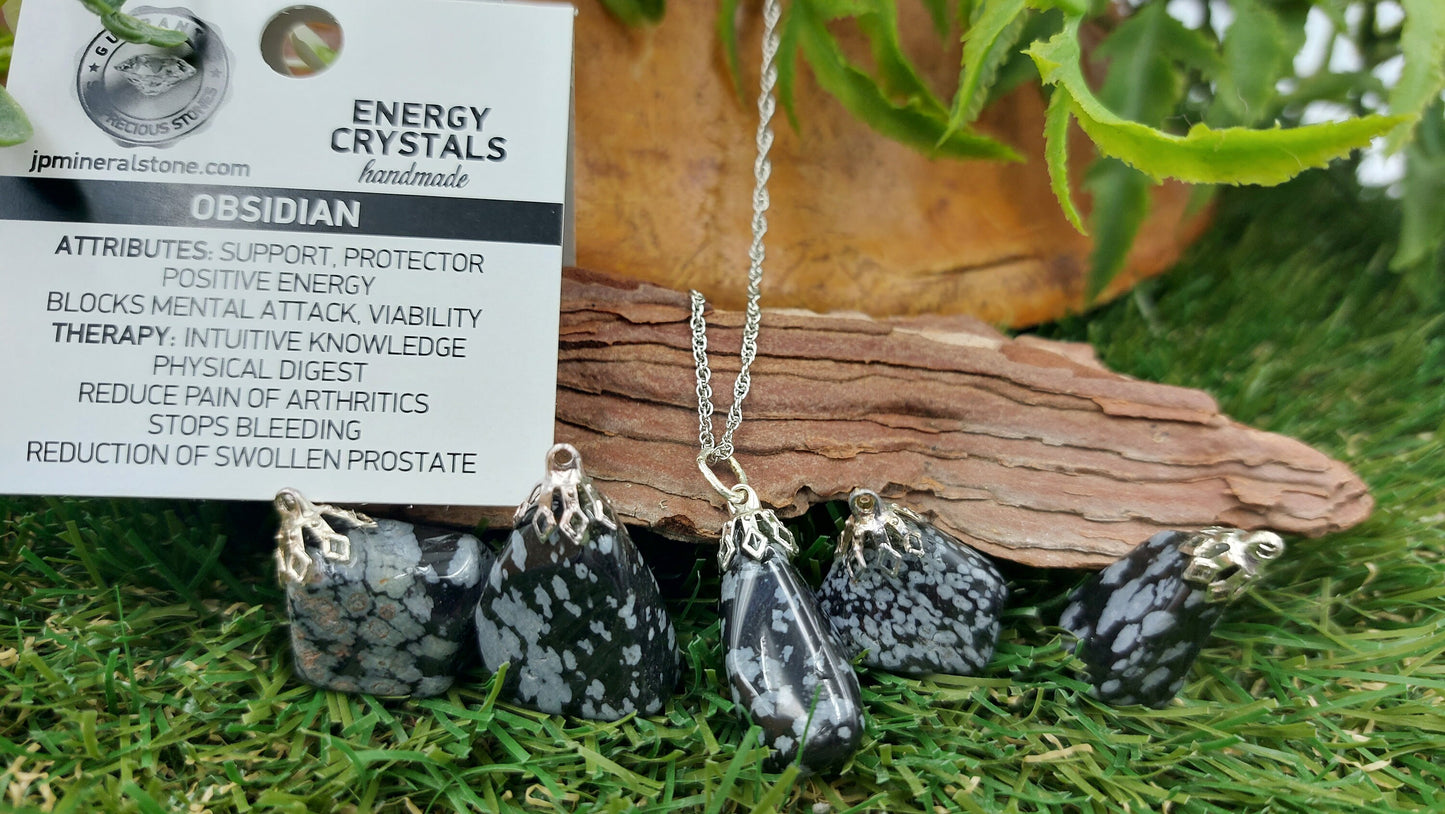Natural Snowflake Obsidian Sterling Steel Necklace Healing Crystal Accessories Zodiac Mineral Stone
