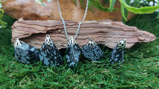 Natural Snowflake Obsidian Sterling Steel Necklace Healing Crystal Accessories Zodiac Mineral Stone