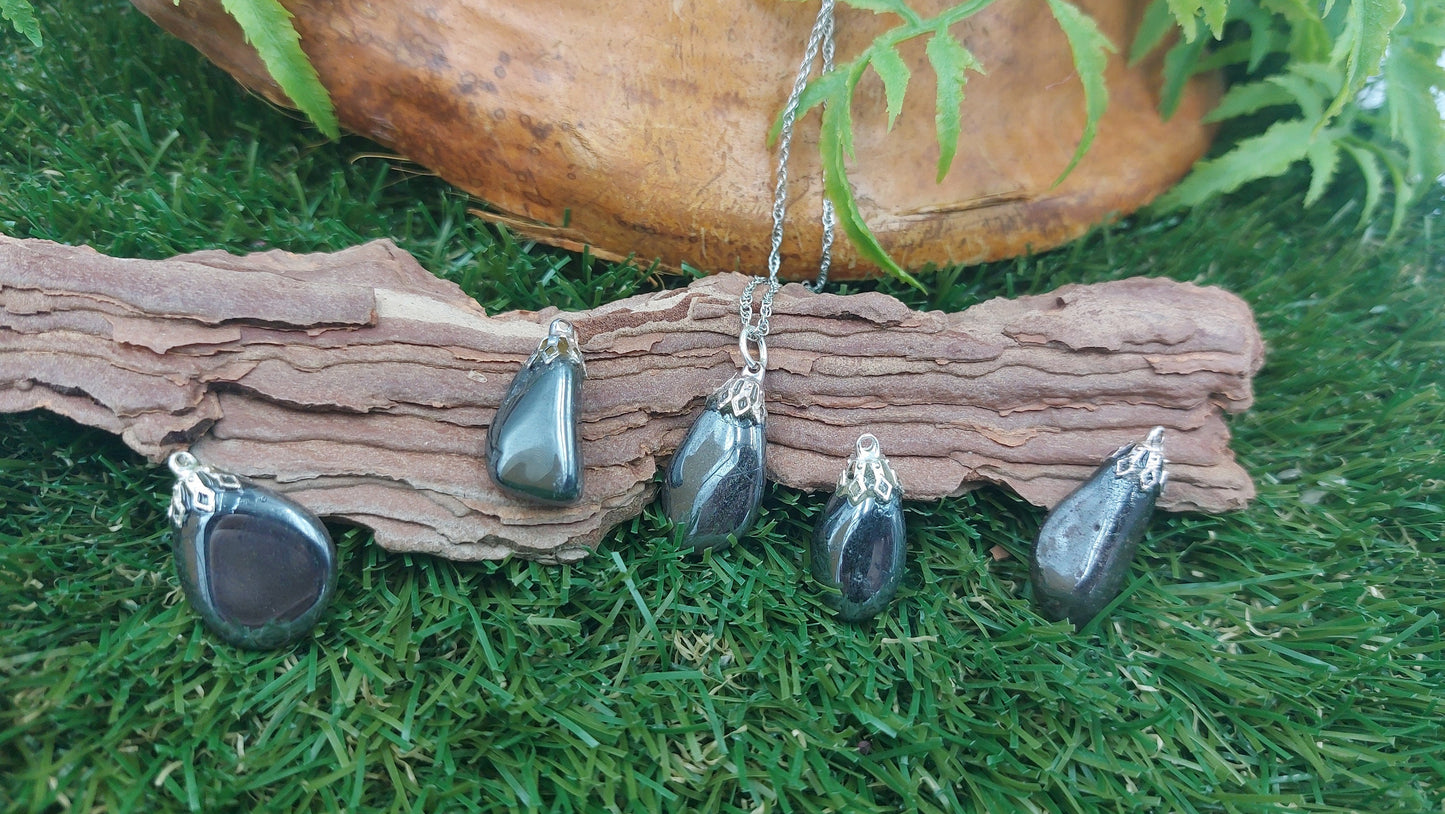 Natural Hematite Sterling Steel Necklace Healing Polished Crystal Accessories Zodiac Mineral Stone