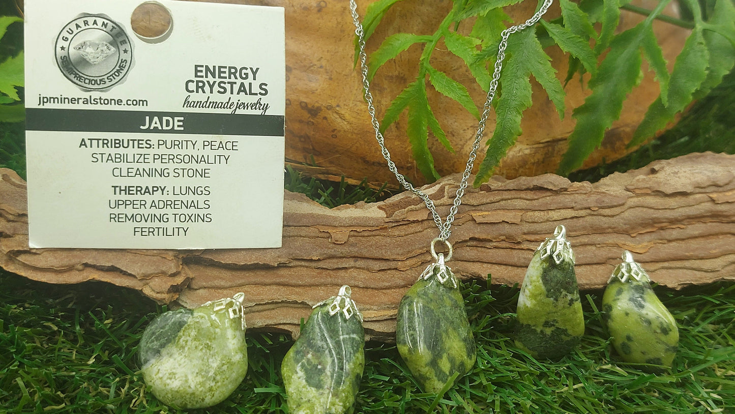 Natural Jade Sterling Steel Necklace Healing Crystal Accessories Zodiac Mineral Stone