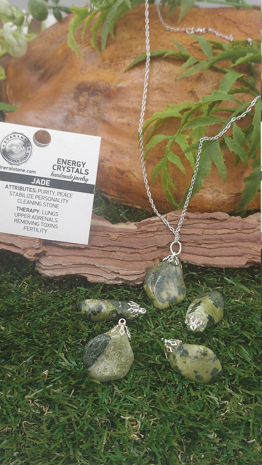 Natural Jade Sterling Steel Necklace Healing Crystal Accessories Zodiac Mineral Stone