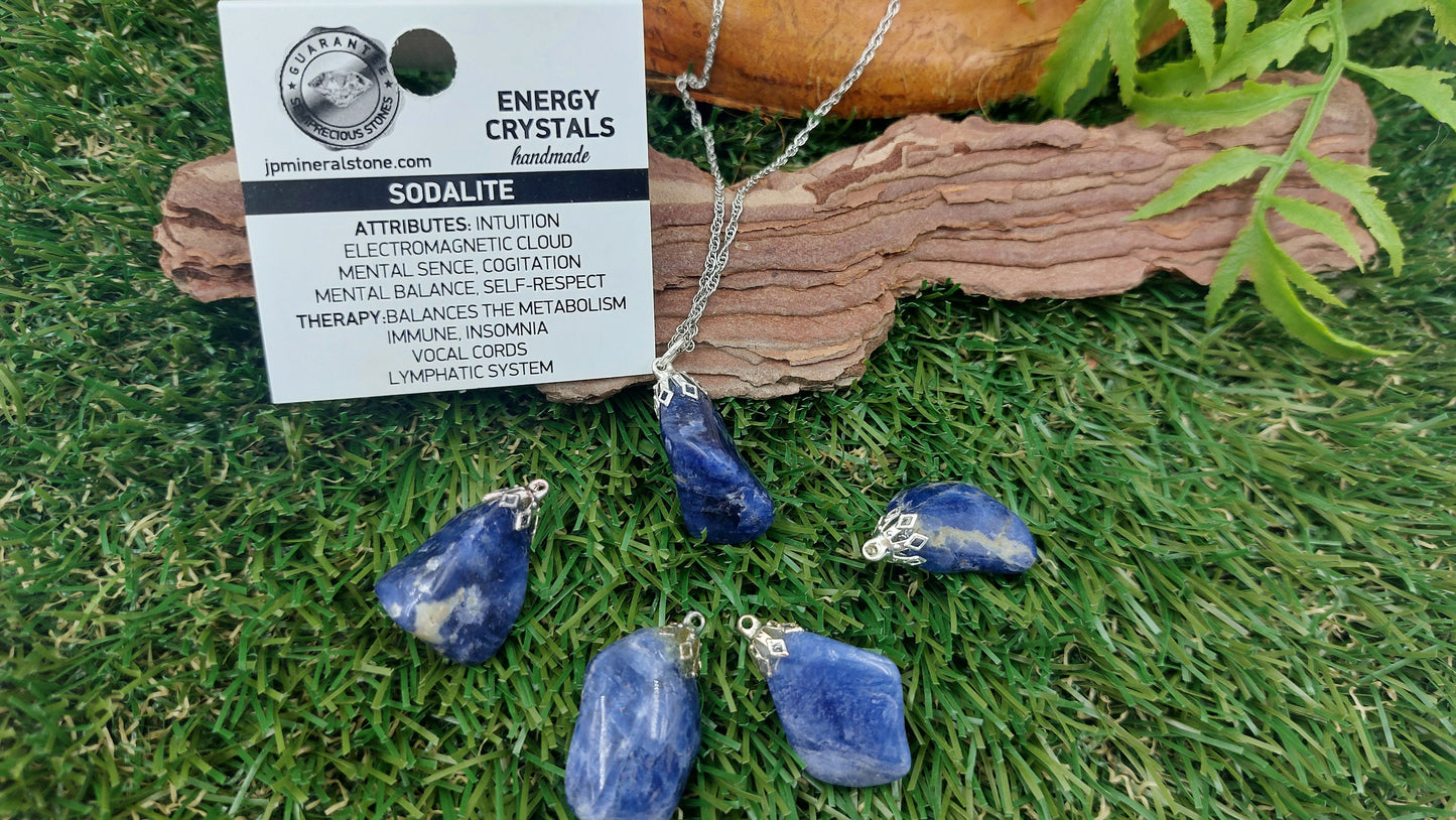 Natural Sodalite Sterling Steel Necklace Healing Crystal Accessories Zodiac Mineral Stone