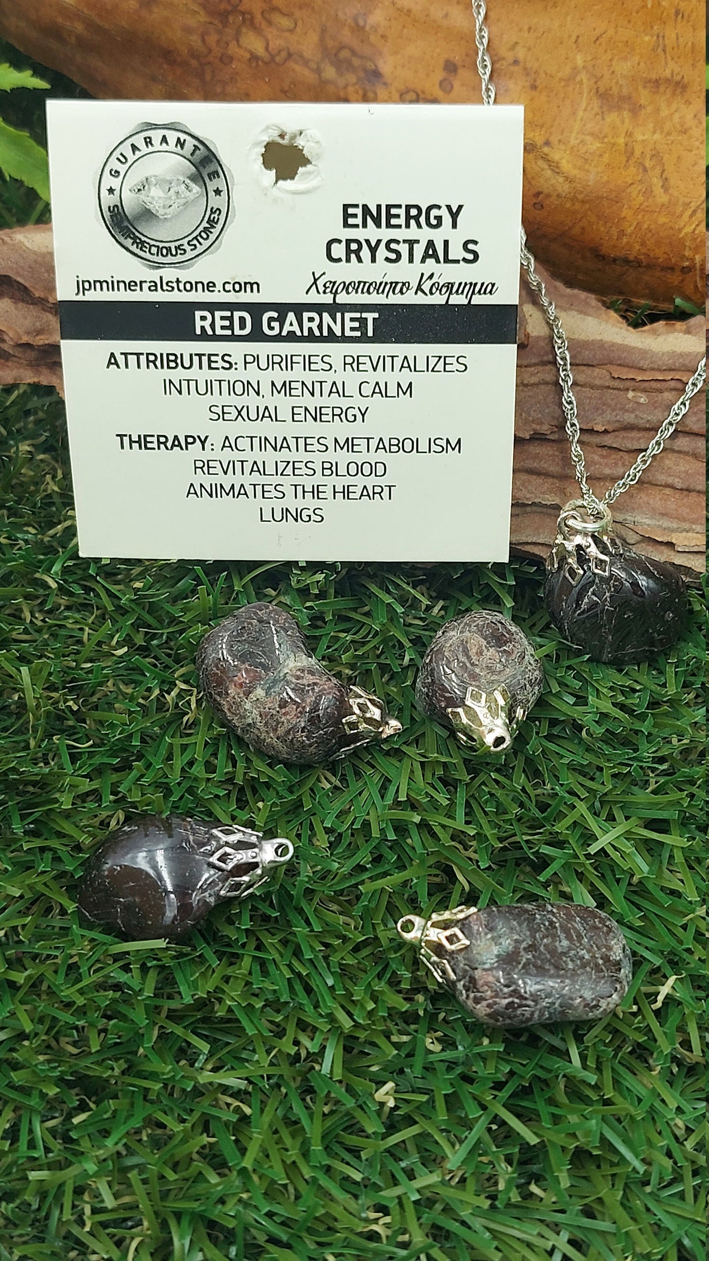 Natural Red Garnet Sterling Steel Necklace Healing Crystal Accessories Zodiac Mineral Stone