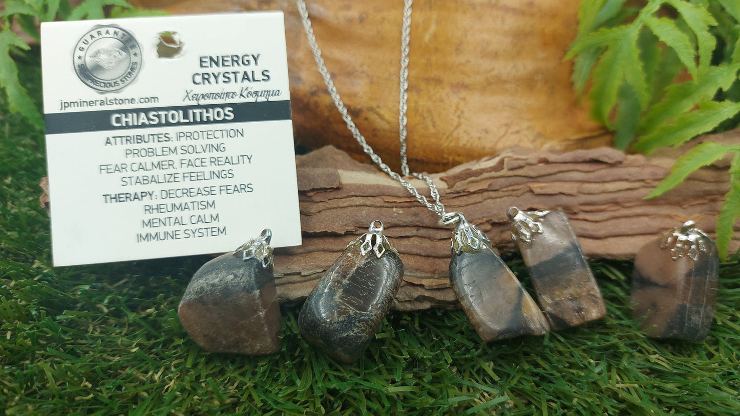 Natural Chiastolite Polished Crystal Necklace