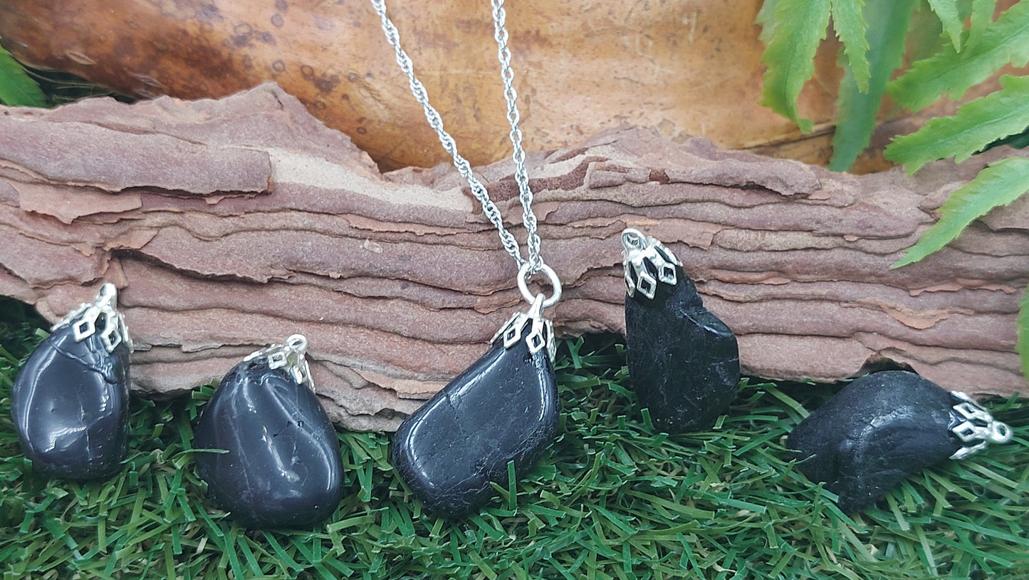 Natural Polished Black Onyx Sterling Steel Necklace Healing Crystal Accessories Zodiac Mineral Stone