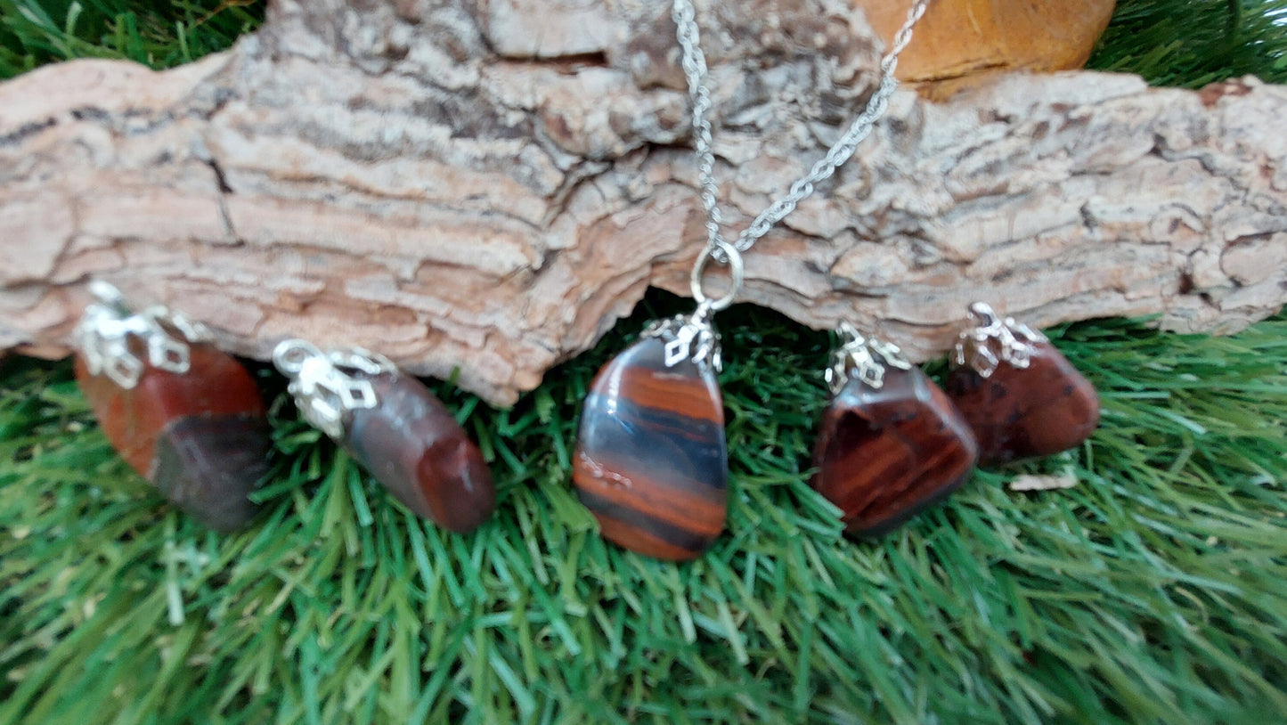 Natural Red Tiger's Eye Sterling Steel Necklace Healing Crystal Accessories Zodiac Mineral Stone