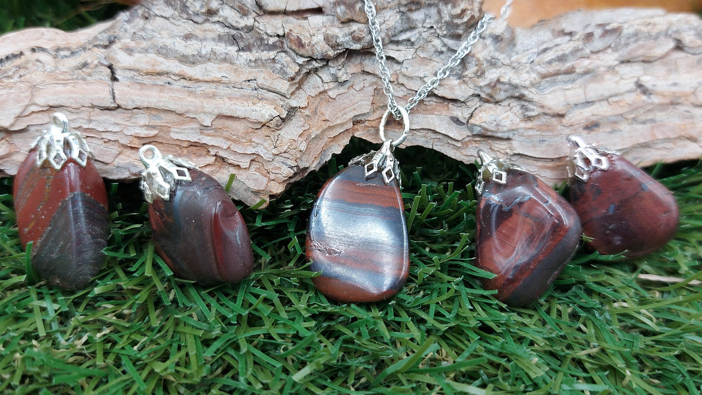 Natural Red Tiger's Eye Sterling Steel Necklace Healing Crystal Accessories Zodiac Mineral Stone