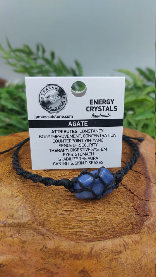 Natural Blue Agate Handmade Wrap It Macrame Bracelet Healing Crystal Accessories Zodiac Mineral Stone