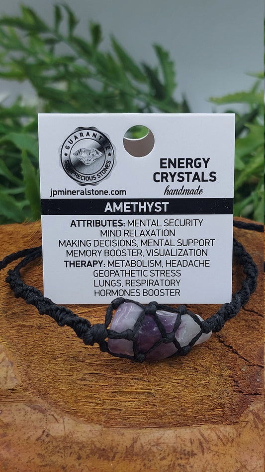 Natural Amethyst Zebra Handmade Wrap It Macrame Bracelet Healing Crystal Accessories Zodiac Mineral Stone