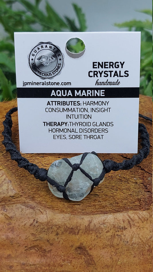 Natural Aqua Marine Handmade Wrap It Macrame Bracelet Healing Crystal Accessories Zodiac Mineral Stone