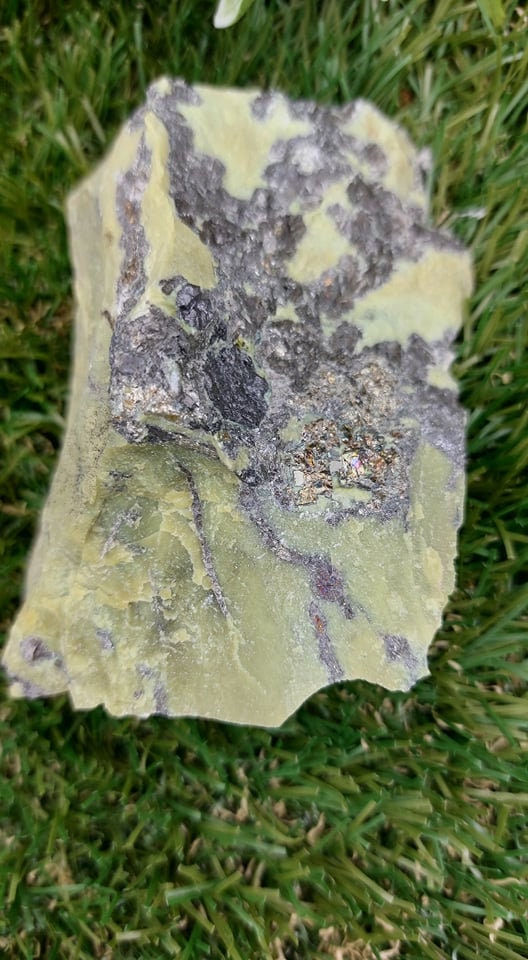 Unique Rough Serpentine with Galena and Pyrite for Meditation / Feng Shui / Yoga