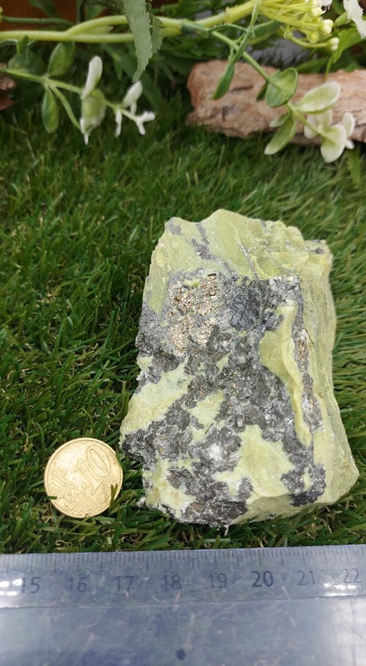 Unique Rough Serpentine with Galena and Pyrite for Meditation / Feng Shui / Yoga