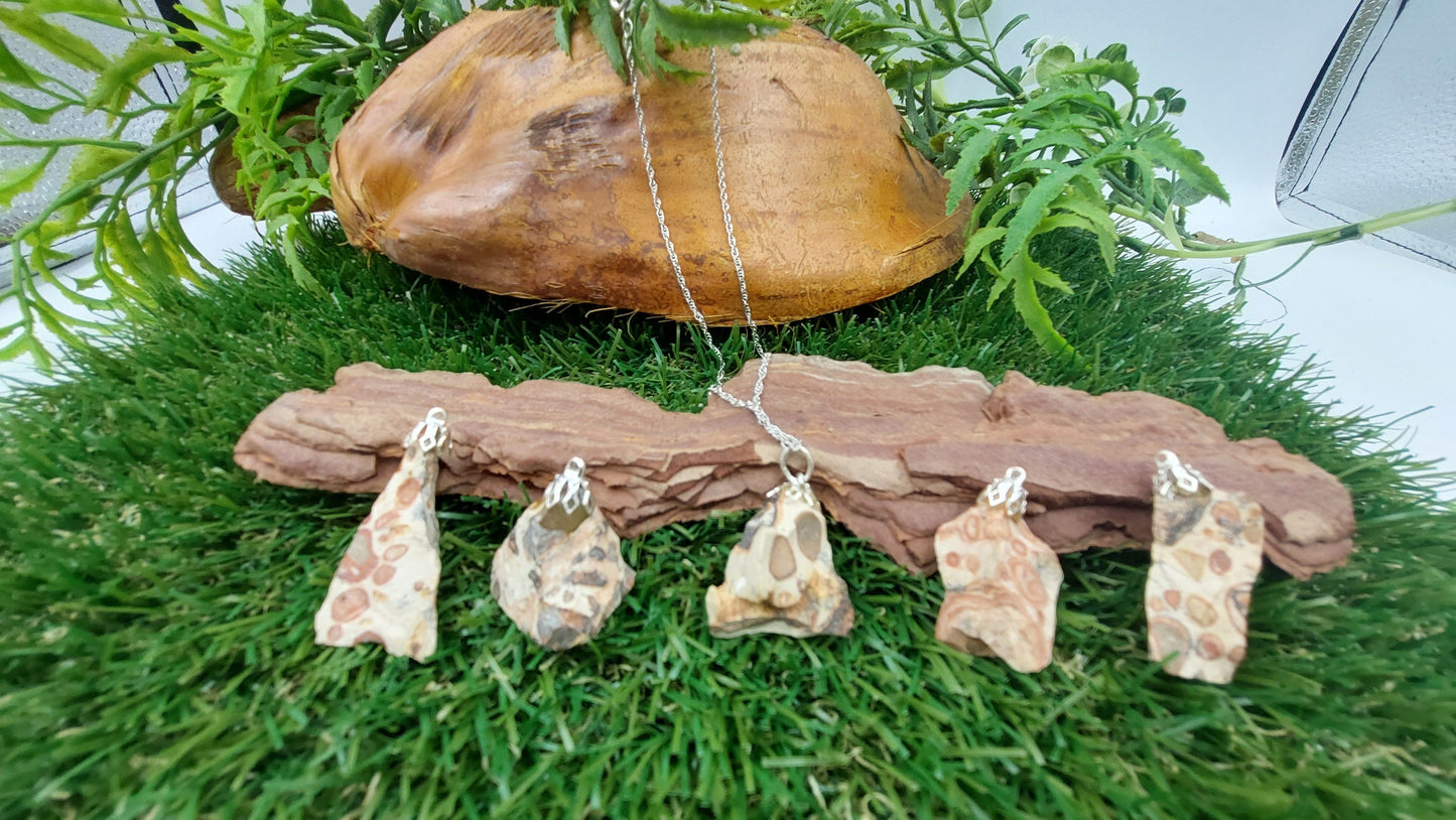 Natural Jasper Leopard Sterling Steel Necklace Healing Crystal Accessories Brown Zodiac Mineral Stone