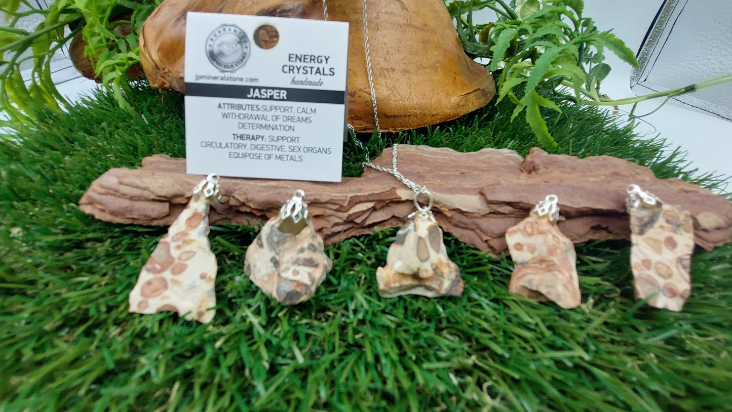Natural Jasper Leopard Sterling Steel Necklace Healing Crystal Accessories Brown Zodiac Mineral Stone