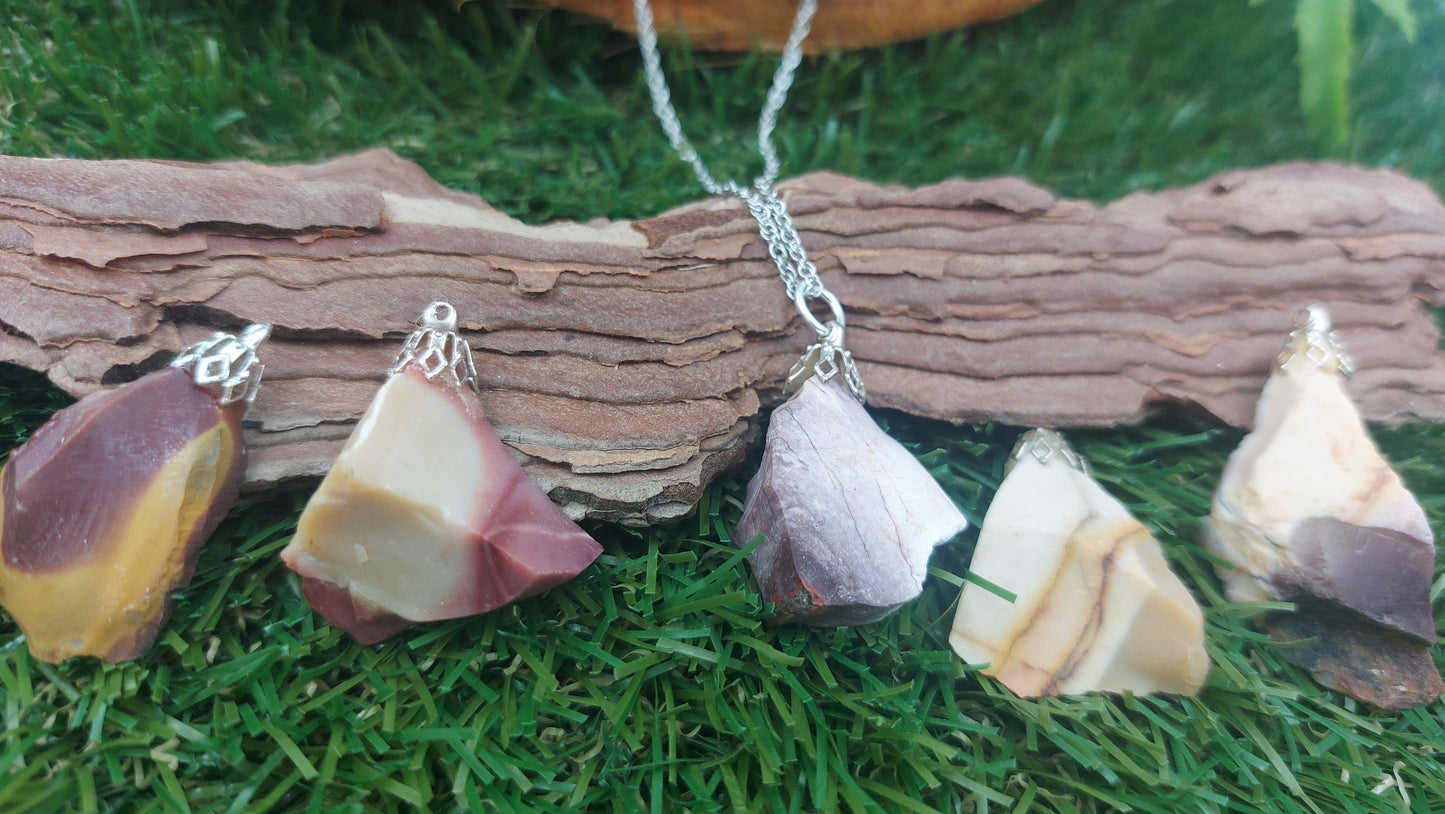 Natural Red Mocaite Jasper Sterling Steel Necklace Healing Crystal Accessories Zodiac Mineral Stone