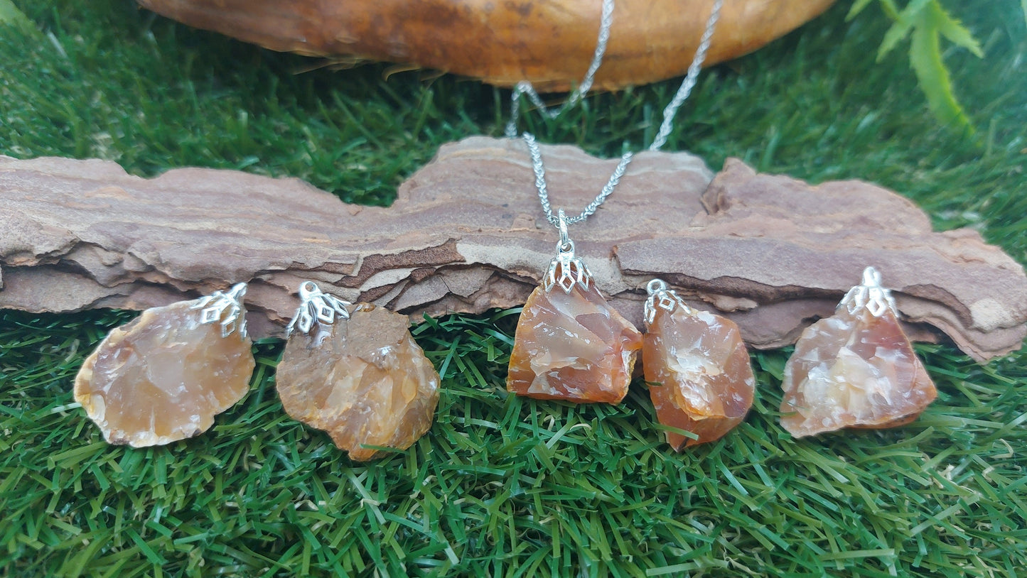 Carnelian Rough Crystal Sterling Steel Necklace Healing Crystal Accessories Zodiac Mineral Stone