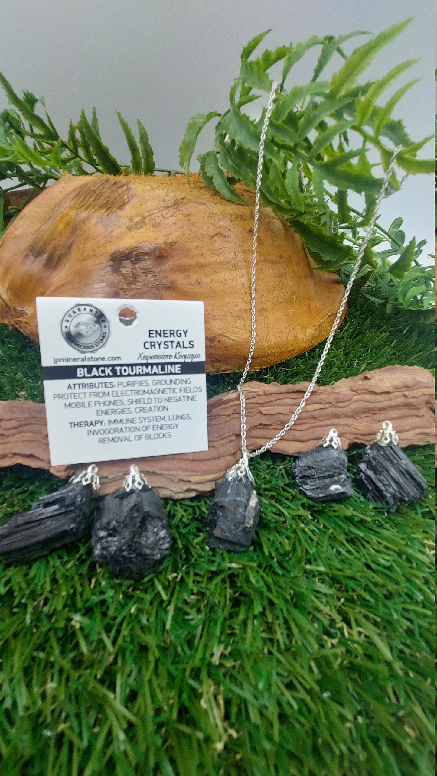 Natural Rough Black Tourmaline Schorl Rough Sterling Steel Necklace Healing Crystal Accessories Zodiac Mineral Stone