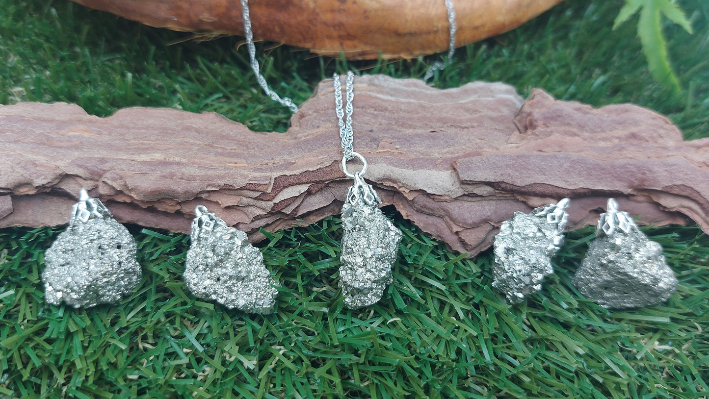 Natural Rough Pyrite Sterling Steel Necklace Healing Crystal Accessories Zodiac Mineral Stone