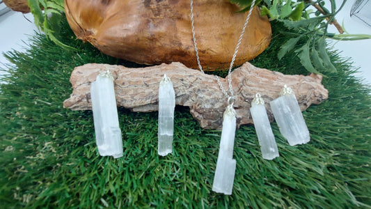 Natural Rough Selenite Sterling Steel Necklace Healing Crystal Accessories Zodiac Mineral Stone