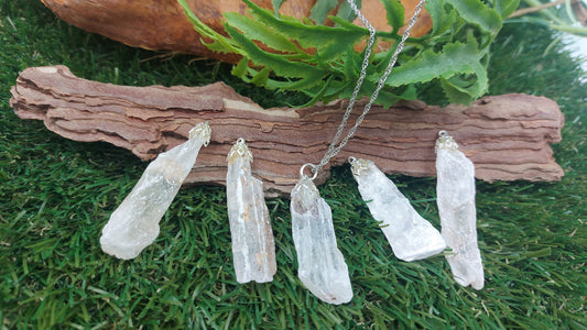 Natural Rough Greek Selenite Sterling Steel Necklace Healing Crystal Accessories Zodiac Mineral Stone