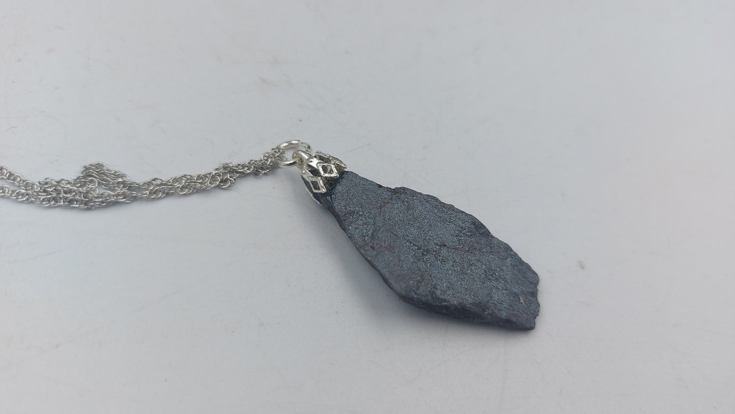 Natural Hematite Rough Sterling Steel Necklace Healing Crystal Accessories Zodiac Mineral Stone