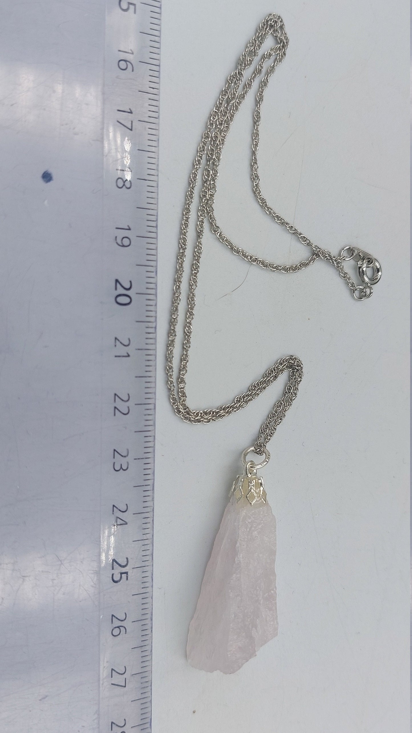 Natural Pink Quartz Sterling Steel Necklace Healing Crystal Accessories Zodiac Mineral Stone