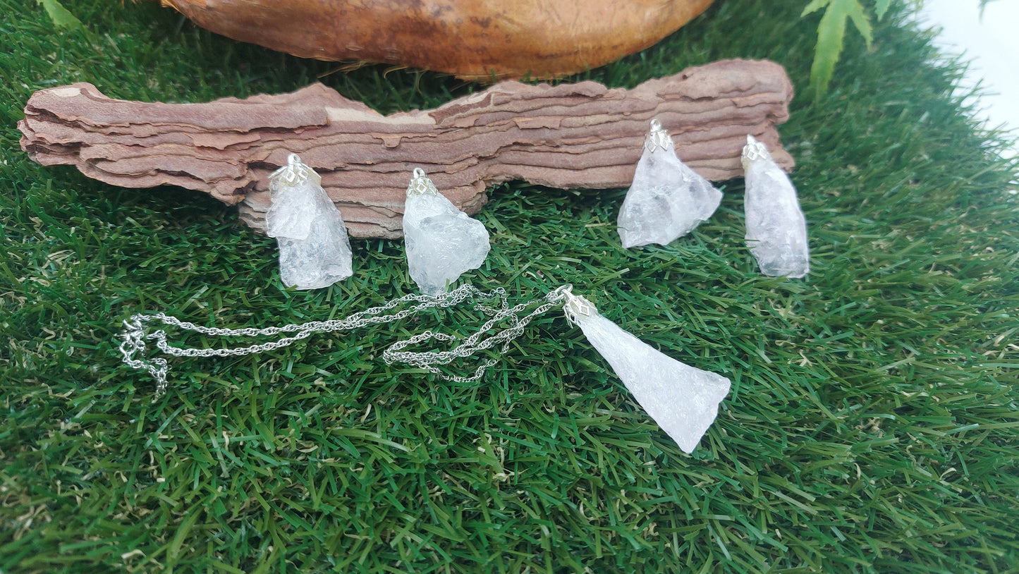 Natural Pink Quartz Sterling Steel Necklace Healing Crystal Accessories Zodiac Mineral Stone